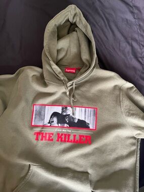 Supreme Olive Green Hoodie with Red Graphic 'The Killer'